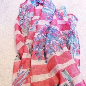 Pink, Blue and Pink Coral Reef Scarf. NWT